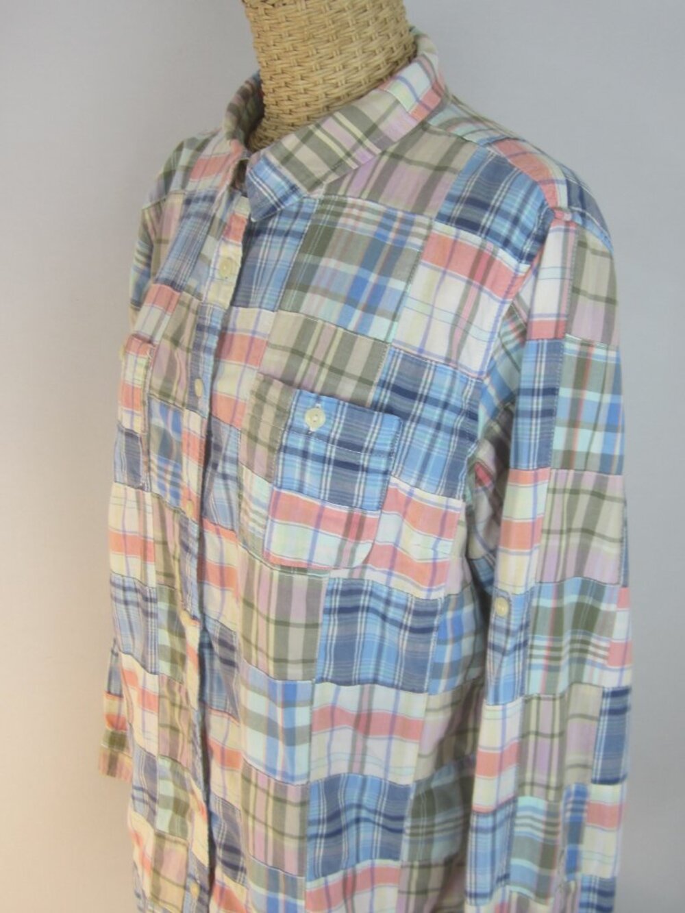 L.L. Bean Shirt Womens L Madras Patchwork Plaid Preppy Coastal Beach LS Shirt - Picture 7 of 13